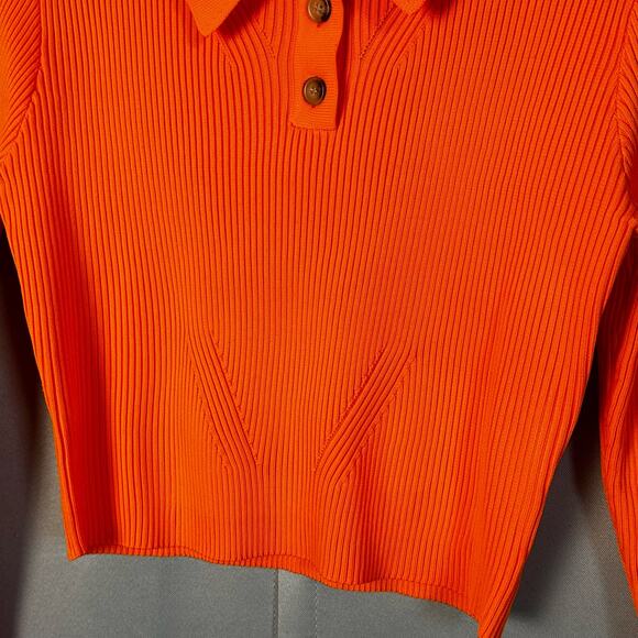 Women's White Birch Bright Orange Cropped LS Sweater Casual Collared Polo Sz L - Picture 2 of 7